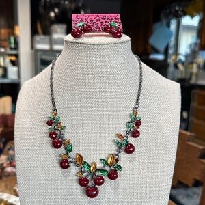 Betsey Johnson Red and Green Cherry Necklace Set